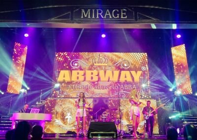 ABBWAY live band and singers engaging with the audience during an ABBA concert